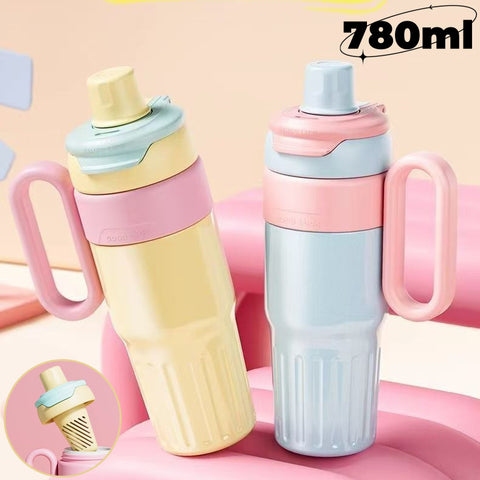 780ml Gradient Stainless Steel Thermal Cup with Lid & Straw